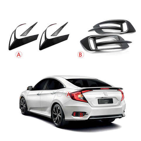 Carbon Fiber ABS Rear Tail Light + Reflector Frame Cover For Civic 2016-21 Sedan