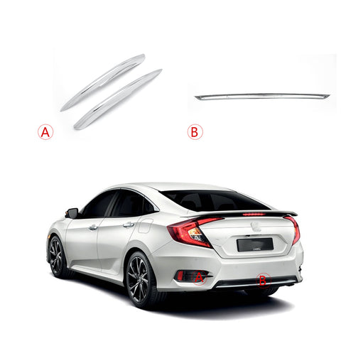 Chrome Silver Rear Bumper Lip Reflector Insert Decor Trim For Honda Civic 16-18