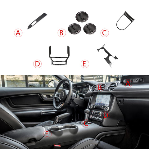 Real Carbon Fiber Air Vent Touch Screen Gear Panel Trim For Ford Mustang 2015-up