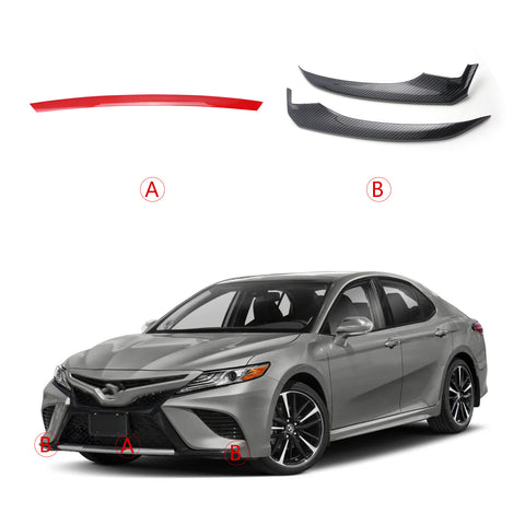 Red + Black Carbon Fiber Front Bumper Corner Center Piece Cover For Camry SE XSE