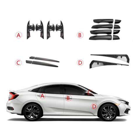 Carbon Fiber Look Side Fender Vent Mirror Stripes Decor Kit For Civic 10th Gen