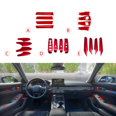 Sporty Red Door Side Armrest Panel Handle Bowl Cover Trim For Honda Civic 22-up