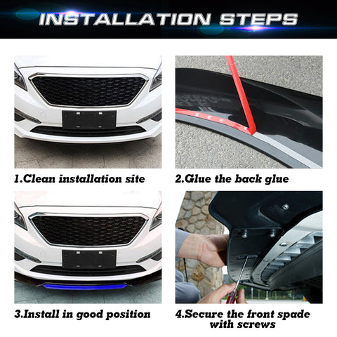 Front Bumper Lip Chin Spoiler+ 2.2M Side Skirt Winglets Diffusers+ Adjustable 10"-13" Support Rod Compatible with Honda Accord Civic or VW MK5 MK6 MK7 or Kia Optima, Glossy Black w/Blue