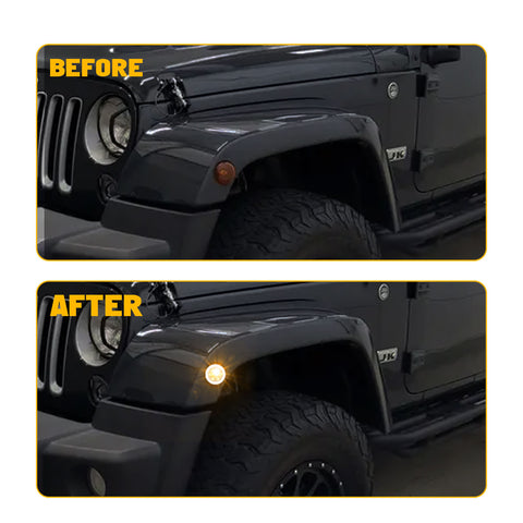 x xotic tech Smoked Lens Turn Signal Lights White Halo Ring DRL Amber LED Front Grill Indicator Parking Lights Lamp Assembly Replacement Compatible with Jeep Wrangler JK JKU 2007-2018