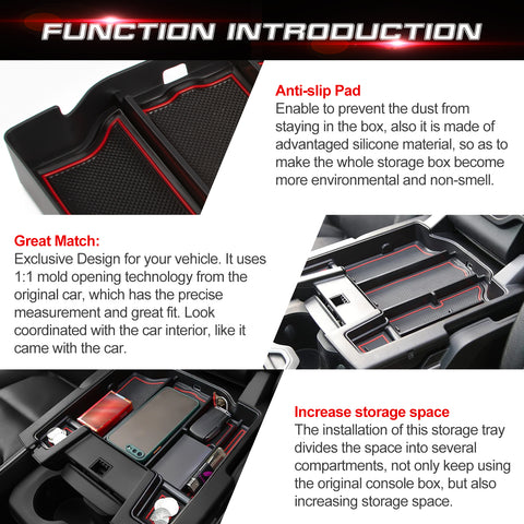 Central ABS Armrest Storage Box Organizer For Dodge RAM 1500/2500/3500 2019-2023