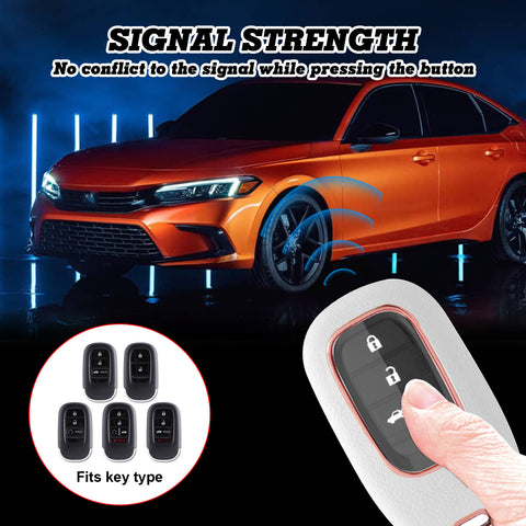 White TPU w/Leather Texture Full Protect Remote Key Fob For Honda Accord 2022+