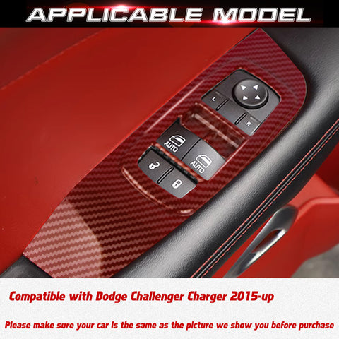 Window Lift Trim Door Lock Switch Panel Cover Compatible with Dodge Challenger 2015-up Interior Accessories Decoration 2Pcs/Set