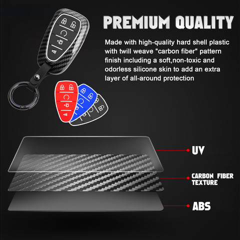 Carbon Fiber Style Smart Key Fob Case Cover w/Chain For Ford Chevy Camaro Malibu