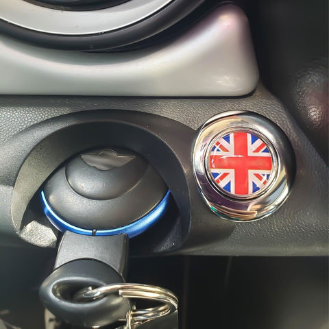 x xotic tech Red/Blue UK Union Jack Car Engine Push Start Stop Button Cap Cover Decoration Compatible with Mini Cooper 2nd Gen R55 R56 R57 R58 R59 R60 R61 Accessories