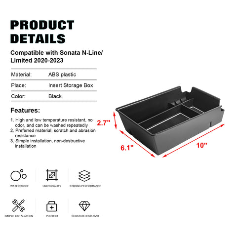 Center Console Armrest Box Secondary Storage Coin Holder Tray Organizer w/White Anti-Dust Mats + 2PCS Soft Car Cup Holder Coasters, Compatible with Hyundai Sonata N-Line/ Limited 2020-2023