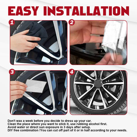 Auto Universal Fit Racing Style 4Pcs Front Hood Fender Double Hash Stripe Stickers + 6Pcs Reflective Wheels Rim Safety Warning Stickers+ 4Pcs Rearview Mirror Slash Mark Decals Set