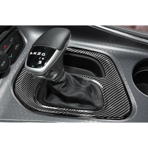 Car Interior Gear Shift Media Panel Cover Trim Accessories Decoration, Carbon Fiber Pattern, Compatible with Dodge Challenger 2015-up