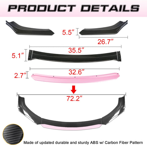 Xotic Tech Front Bumper Lip Chin Spoiler Splitter Diffuser Protector Body Kit Compatible with Honda Accord Civic or Volkswagen MK5 MK6 MK7 or Kia Optima or Mitsubishi Lancer, 4pcs