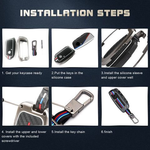 x xotic tech Heavy Zinc Alloy Key Fob Cover Compatible with BMW IX I5 X5 X6 X7 IX I7 5 7 Series 740i 760i 2023-2026, Full Protect Remote Metal Keys Holder Keychain with Carbon Fiber Pattern