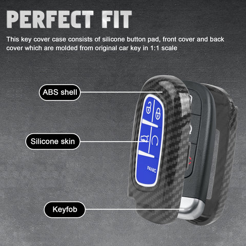 Glossy Carbon Fiber Style Remote Key Fob Shell+ Keychain For Jeep Grand Cherokee Compass