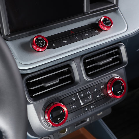 Air Conditioner Headlight Switch Knob, Headlight Volume Radio Control Knob Ring Cover, Compatible with Ford Maverick 2022 2023 (Aluminum Alloy, Red) -5PCS