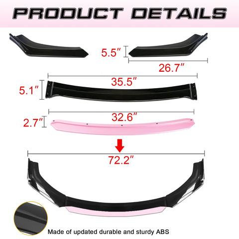 Xotic Tech Front Bumper Lip Chin Spoiler Splitter Diffuser Protector Body Kit Compatible with Honda Accord Civic or Volkswagen MK5 MK6 MK7 or Kia Optima or Mitsubishi Lancer, 4pcs