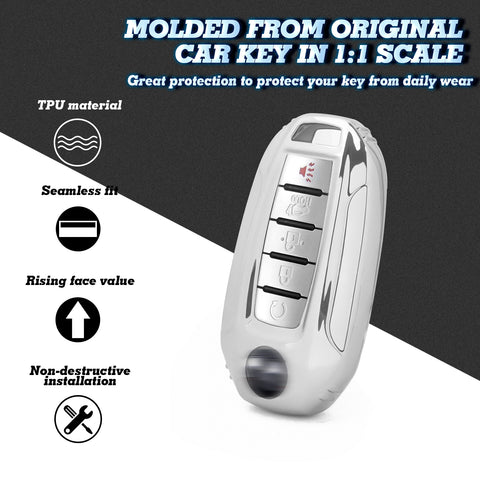 Xotic Tech Soft Silver TPU Full Covered Transparent Button Remote Control Key Fob Shell Protector Compatible with Infiniti Q50 Q60 QX50 QX55 QX60