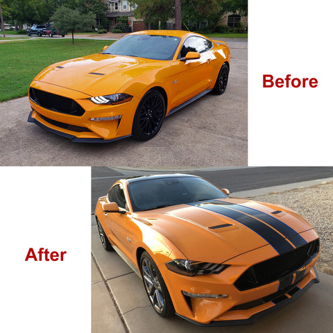 Xotic Tech Glossy Vinyl Racing Stripe Car Hood Graphics Decal Sticker for Hood Roof Rear Trunk Decoration Compatible with Ford Mustang 2015-up