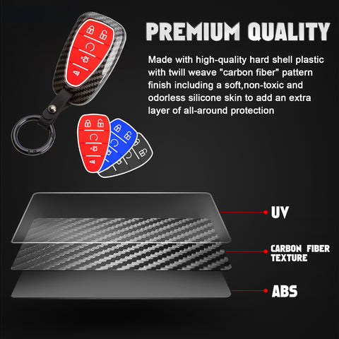 Carbon Fiber Style Smart Key Fob Case Cover w/Chain For Ford Chevy Camaro Malibu
