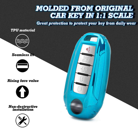 Xotic Tech Soft Blue TPU Full Seal Transparent Button Smart Key Fob Shell Protector Compatible with Infiniti Q50 Q60 QX50 QX55 QX60 2020-2023