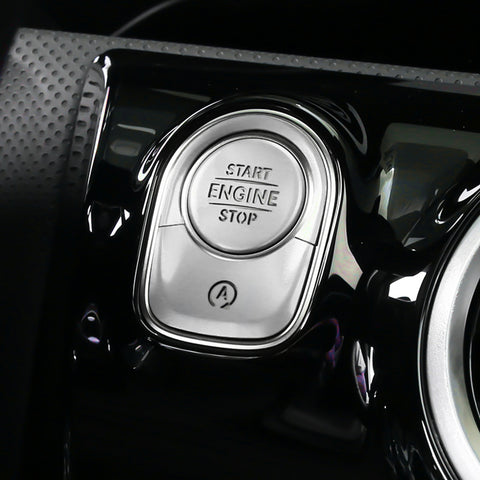 Keyless Engine Start Push Button Power Ignition Switch Cover + Surrounding Ring On/Off Button Trim Compatible with Mercedes-Benz W177 A Class, C118 CLA Class, X247 GLB Class, H247 GLA Class (Silver)