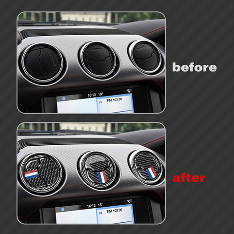 Carbon Fiber w/Tri Color Air Vent Screen Passenger Trim for Ford Mustang 15-2022