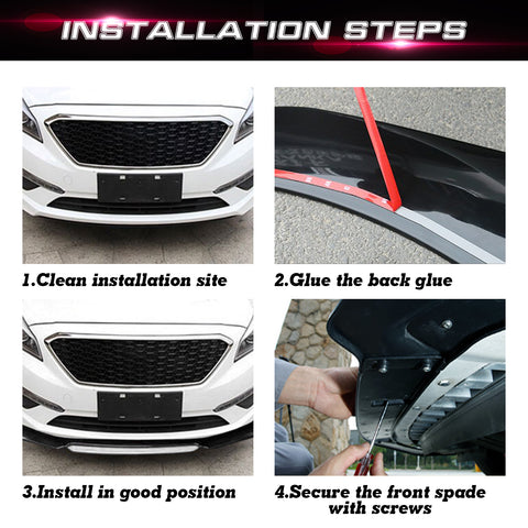 Front Bumper Lip Chin Spoiler+ 2.2M Side Skirt Winglets Diffusers+ Adjustable 10"-13" Support Rod Compatible with Honda Accord Civic or VW MK5 MK6 MK7 or Kia Optima, Carbon FIber w/White