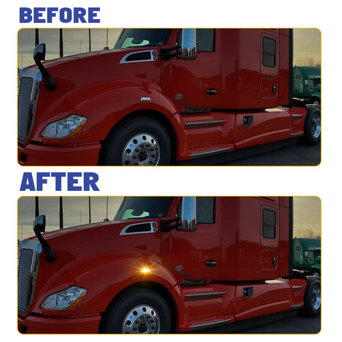 Clear Lens Chrome Amber LED Wheel Fender Side Marker Light Truck Signal Lamps For Kenworth T680 T700 T880 Peterbilt 567 Set-Back Axle models