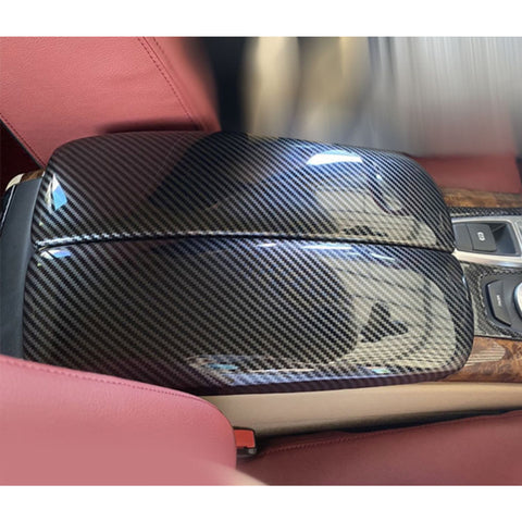 Xotic Tech Carbon Fiber Color Car Interior Center Armrest Box Cover, Console Storage Box Trim Protect Covers Compatible with BMW X5 E70 2007-2013 X6 E71 2008-2014