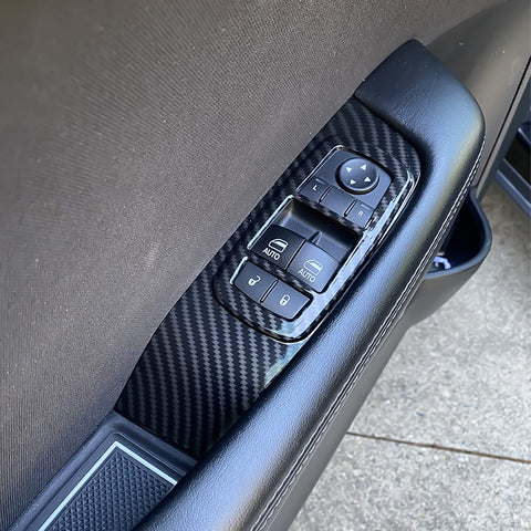 Car Interior Window Lift Button Switch Cover Trim Accessories Decoration, Carbon Fiber Pattern, Compatible with Dodge Challenger 2015-up
