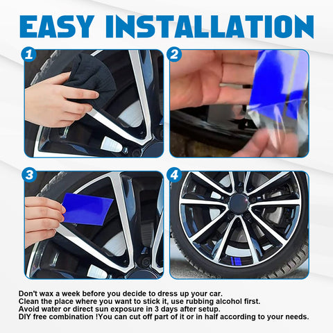 Auto Universal Fit Racing Style 4Pcs Front Hood Fender Double Hash Stripe Stickers + 6Pcs Reflective Wheels Rim Safety Warning Stickers+ 4Pcs Rearview Mirror Slash Mark Decals Set