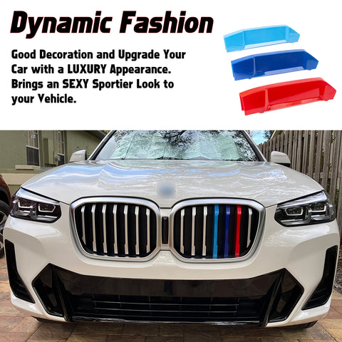 M-Colored Stripe Grille Insert Trims Compatible with BMW X3 G01 or X4 G02 2022 2023, Not fit for X3 X4 M40i (7-Beams Standard Kidney Grille)