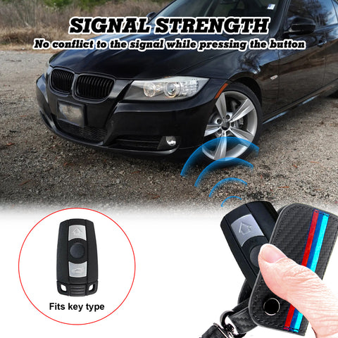 x xotic tech M-Colored Stripe Carbon Fiber Leather Remote Key Fob Cover Case Compatible with BMW Older 1 3 5 6 Series X3 X5 X6 Z4