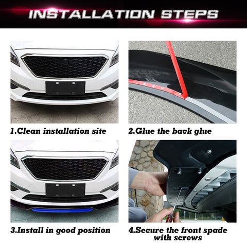 Front Bumper Lip Chin Spoiler+ 2M Side Skirt Winglets Diffusers+ Adjustable 10"-13" Support Rod Compatible with Honda Accord Civic or VW MK5 MK6 MK7 or Kia Optima, Carbon Fiber w/Blue