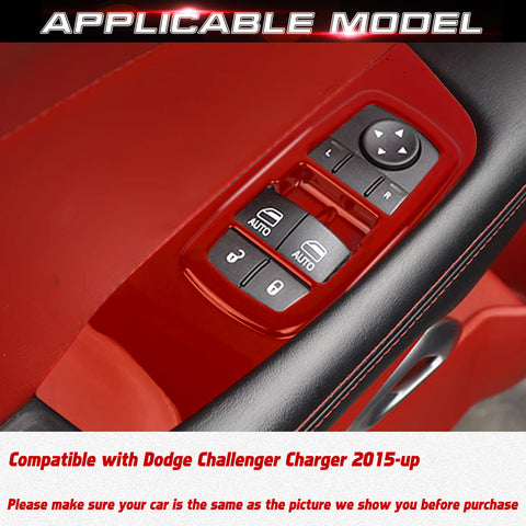 Window Lift Trim Door Lock Switch Panel Cover Compatible with Dodge Challenger 2015-up Interior Accessories Decoration 2Pcs/Set