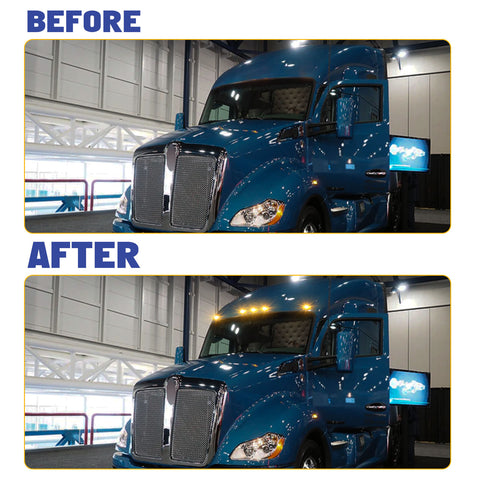 Clear Lens Chrome Amber LED Roof Clearance Marker Lights Assemblies 5pcs 888-5128 For Kenworth T680 T770 T880 Peterbilt 569