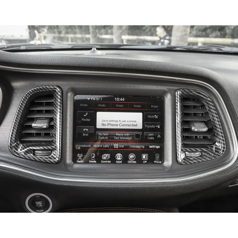 Car Interior Center Console Air Condition Outlet Vent Frame Cover Trim Accessories Decoration, Carbon Fiber Pattern, Compatible with Dodge Challenger 2015-UP