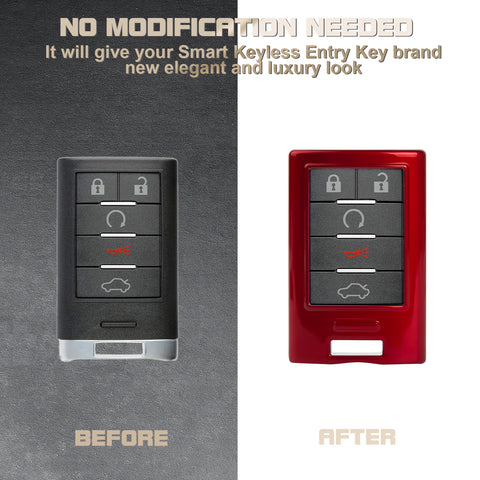Xotic Tech Gloss ABS Key Fob Shell Cover w/Keychain, Compatible with Cadillac ATS CTS XTS DTS SRX Escalade Chevrolet C7 Corvette 4 5 6 Buttons Smart Keyless Entry Key OUC6000066 5923887 22756465