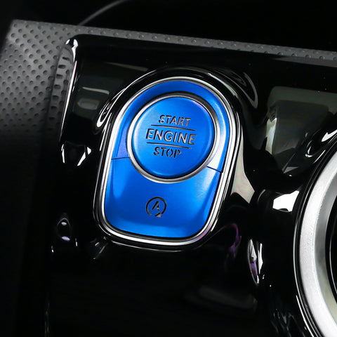 Keyless Engine Start Push Button Power Ignition Switch Cover + Surrounding Ring On/Off Button Trim Compatible with Mercedes-Benz W177 A Class, C118 CLA Class, X247 GLB Class, H247 GLA Class (Blue)