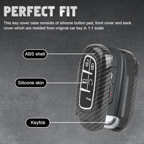 Glossy Carbon Fiber Style Remote Key Fob Shell+ Keychain For Jeep Grand Cherokee Compass