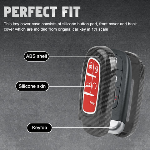 Glossy Carbon Fiber Style Remote Key Fob Shell+ Keychain For Jeep Grand Cherokee Compass