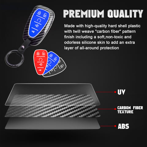 Carbon Fiber Style Smart Key Fob Case Cover w/Chain For Ford Chevy Camaro Malibu