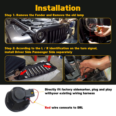 x xotic tech Smoked Lens Turn Signal Lights White Halo Ring DRL Amber LED Front Grill Indicator Parking Lights Lamp Assembly Replacement Compatible with Jeep Wrangler JK JKU 2007-2018