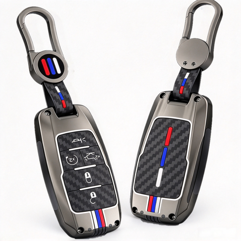 Gunmental Heavy Duty Remote Key Fob Cover Case w/Keychain for RAM 1500 2500 3500