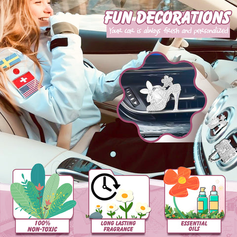 Crystal High Heel & Handbag Car Air Fresheners Diffuser Vent Clips Combo Kit