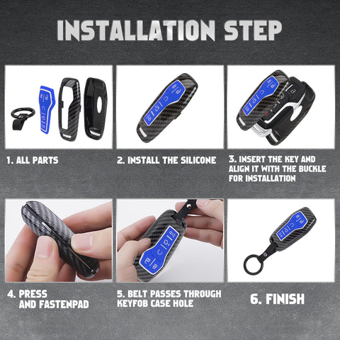 Carbon Fiber Texture Remote Key Holder Case Skin For Ford Mustang Edge Fusion Lincoln