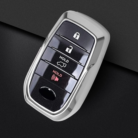 Soft TPU Key Fob Shell Full Cover Case w/Keychain, Compatible with Toyota Land Cruiser Sienna Venza Fortuner Rav4 Prime Smart Keyless Entry Key