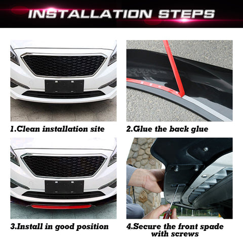 Front Bumper Lip Chin Spoiler+ 2.2M Side Skirt Winglets Diffusers+ Adjustable 10"-13" Support Rod Compatible with Honda Accord Civic or VW MK5 MK6 MK7 or Kia Optima, Carbon Fiber w/Red