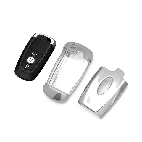 Silver TPU Key Fob Shell Full Cover Case w/Keychain, Compatible with Ford Edge